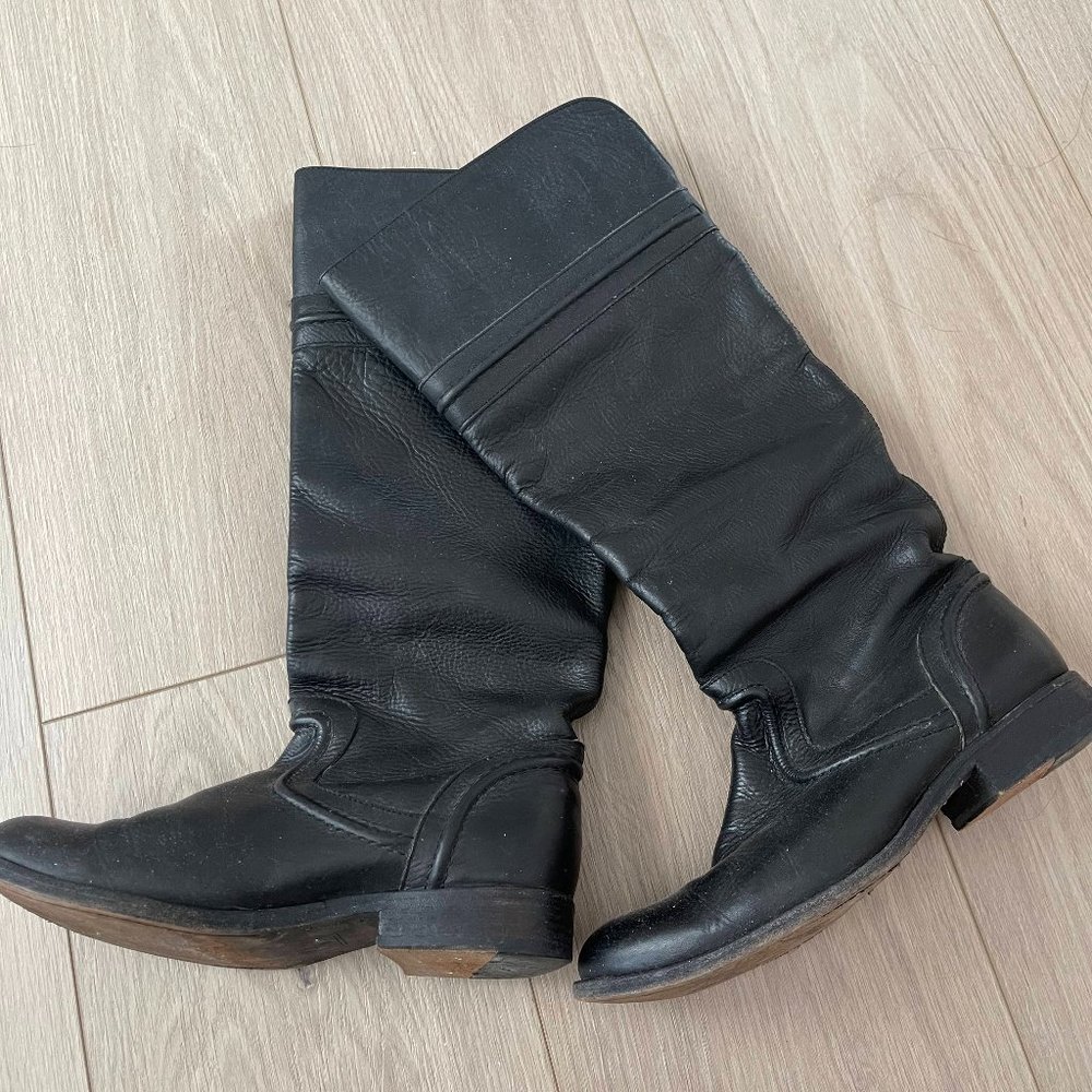 Frye 76442 Melissa Trapunto Women Black Leather Tall Pull On Riding Boots 6.5